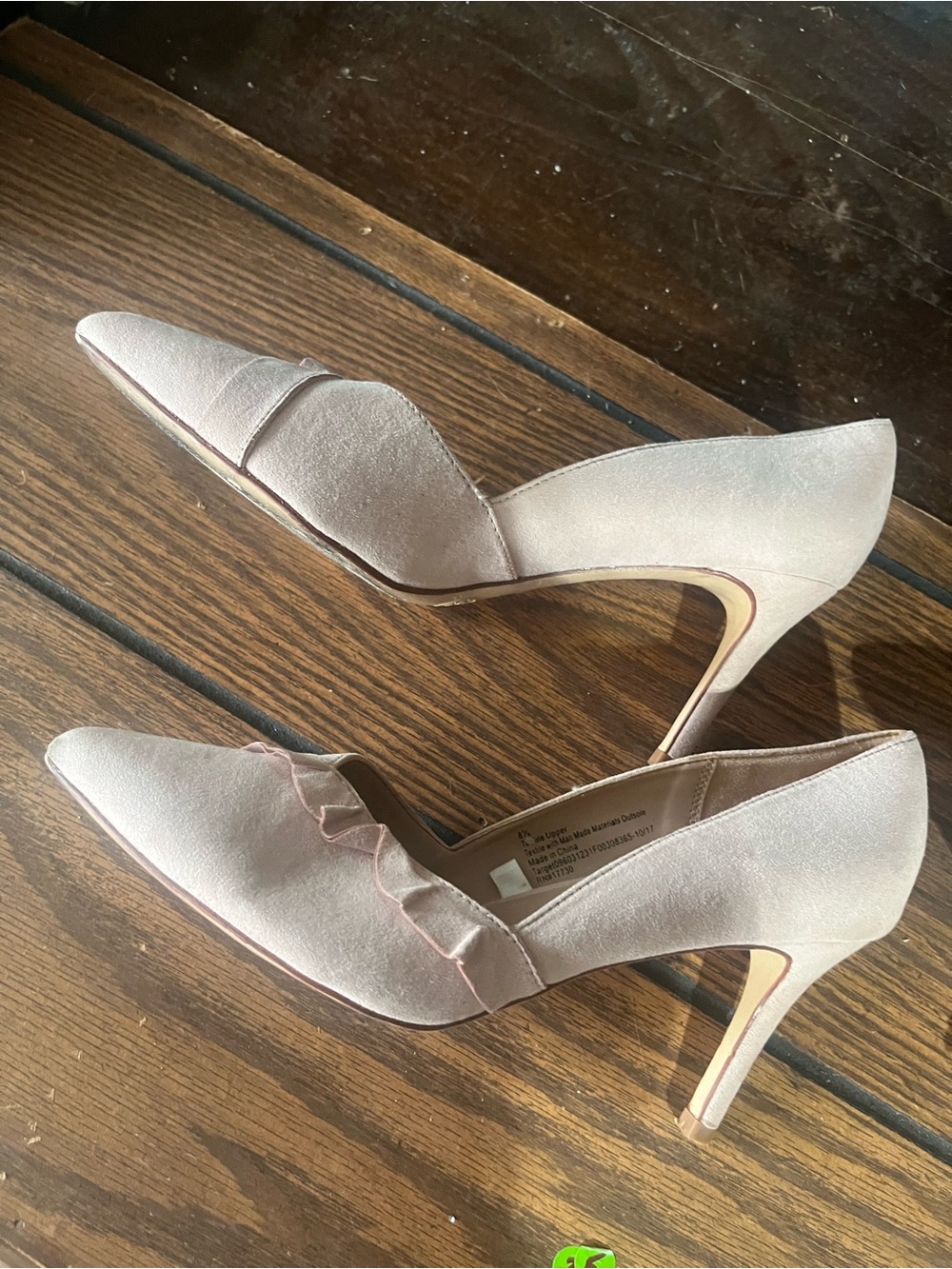 a new day Blush Pink Satin Pointed-Toe Heels with Scallop Detail